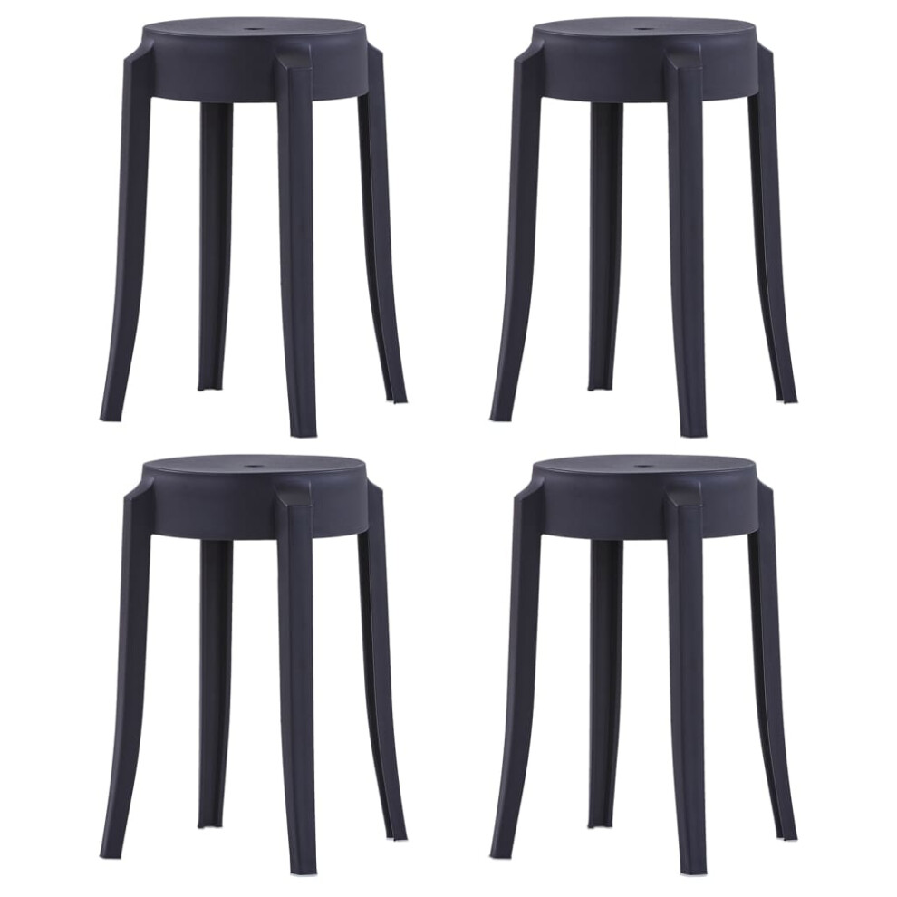 vidaXL 4x Stackable Stools Black Plastic Kitchen Dining Room Counter Seat