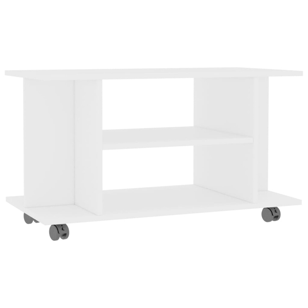 vidaXL TV Cabinet with Castors 4 Open Shelf White Engineered Wood Cabinet