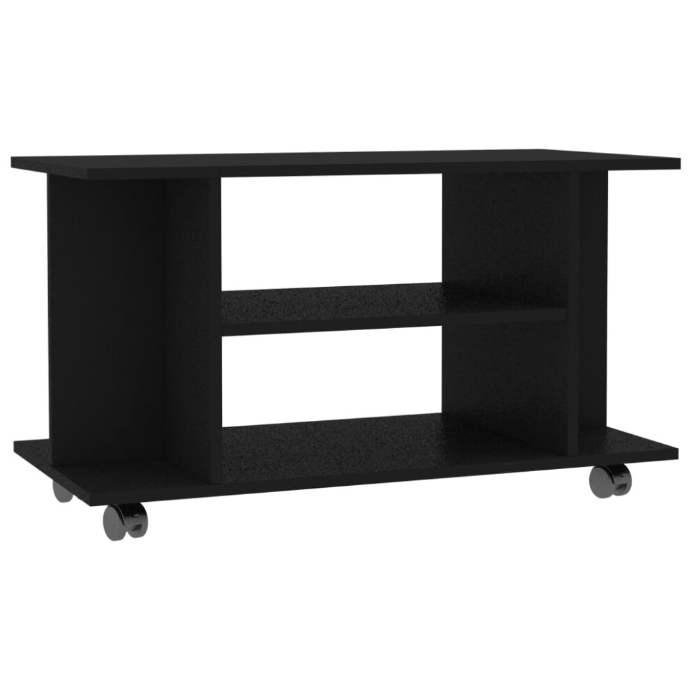 vidaXL TV Cabinet with Castors 4 Open Shelf Black Engineered Wood Cabinet