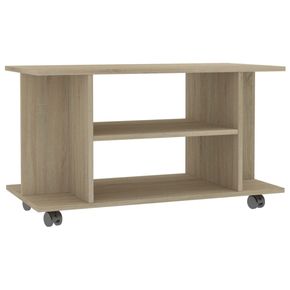 vidaXL TV Cabinet with Castors 4 Open Shelf Sonoma Oak Engineered Wood Shelf