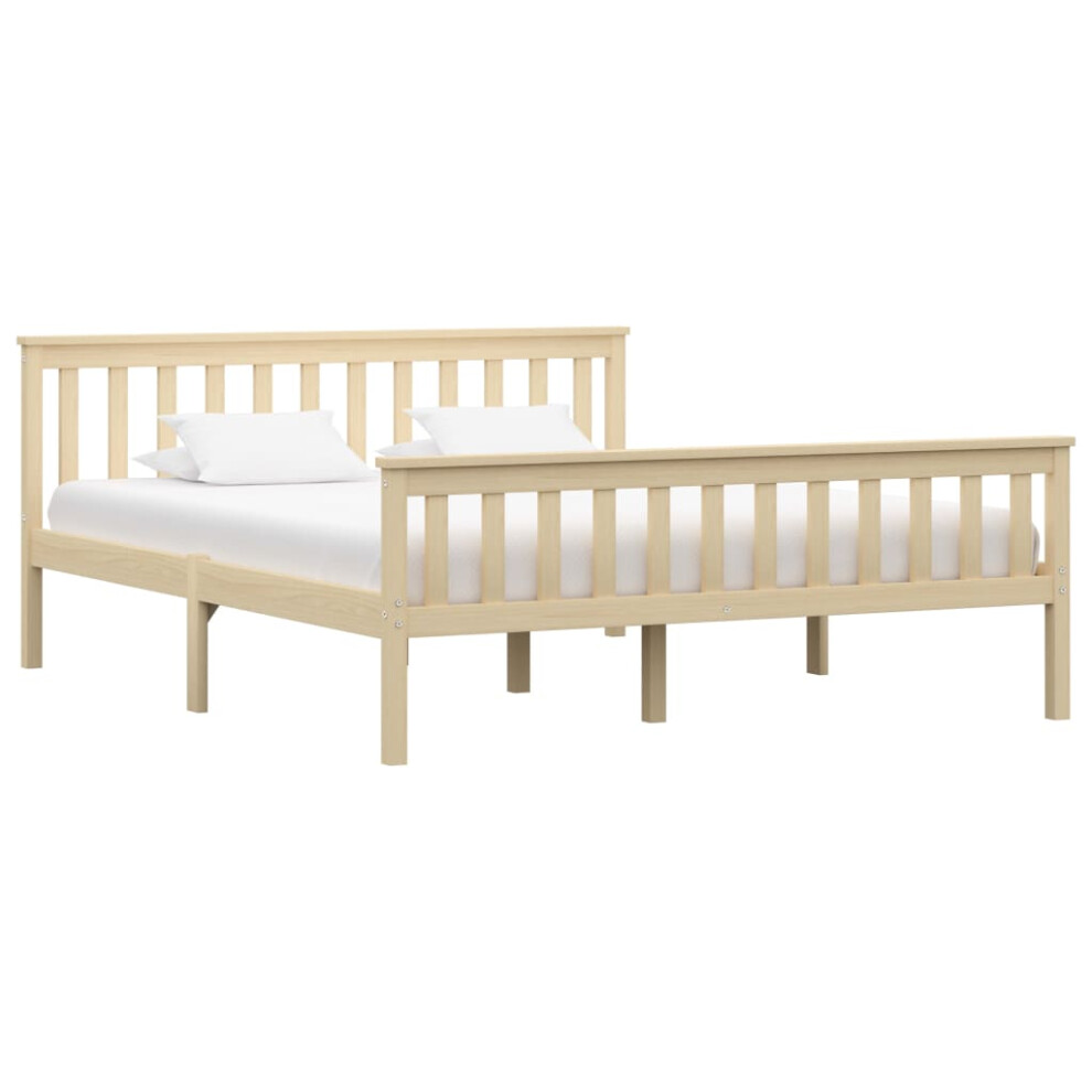 vidaXL Solid Pinewood Bed Frame 160x200cm Light Wood Double Bedroom Furniture