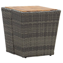 vidaXL Tea Table Grey Poly Rattan and Solid Acacia  Wood Patio Stand Furniture
