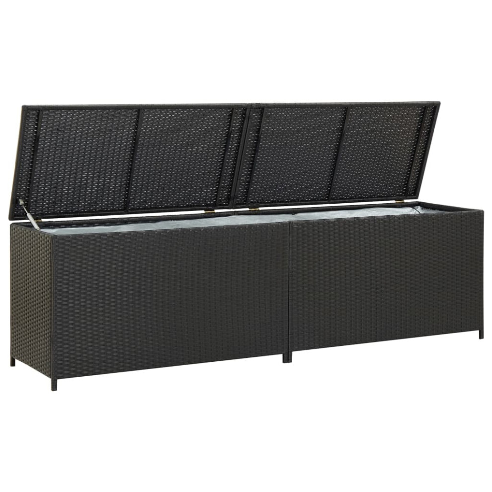 vidaXL Garden Storage Box Poly Rattan Black 200cm Chest Blanket Box Bench