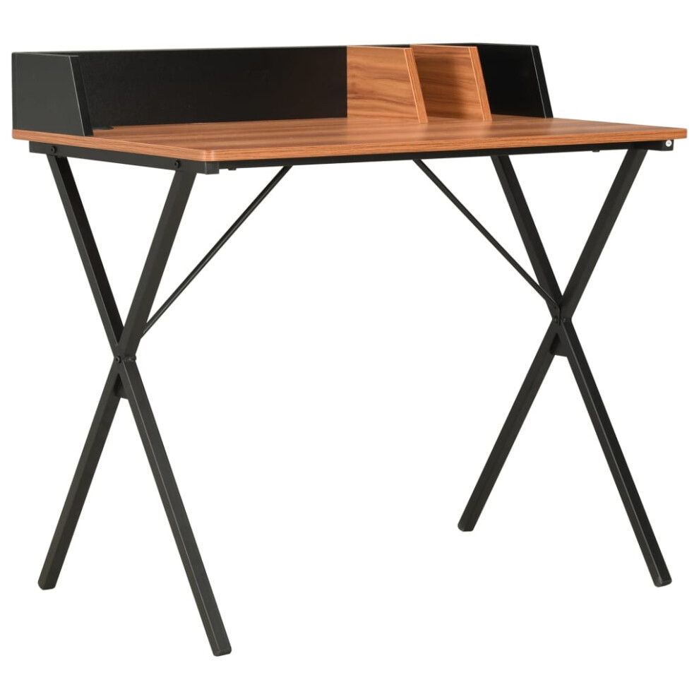 vidaXL Computer Desk X-Shape Cross Legs Black and Brown PC Table Corner Desk