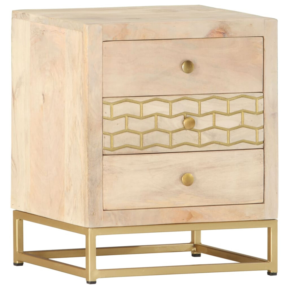 vidaXL Solid Mango Wood Bedside Cabinet Gold Bedroom Nightstand Side Table