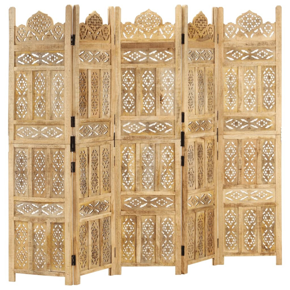 vidaXL Solid Mango Wood Hand carved 5-Panel Room Divider 200cm Privacy Screen