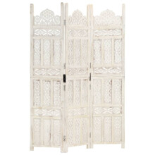 vidaXL Solid Mango Wood Hand carved 3-Panel Room Divider White 120cm Screen