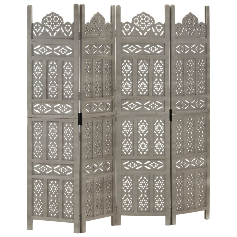 vidaXL Solid Mango Wood Hand carved 4-Panel Room Divider Grey 160cm Screen