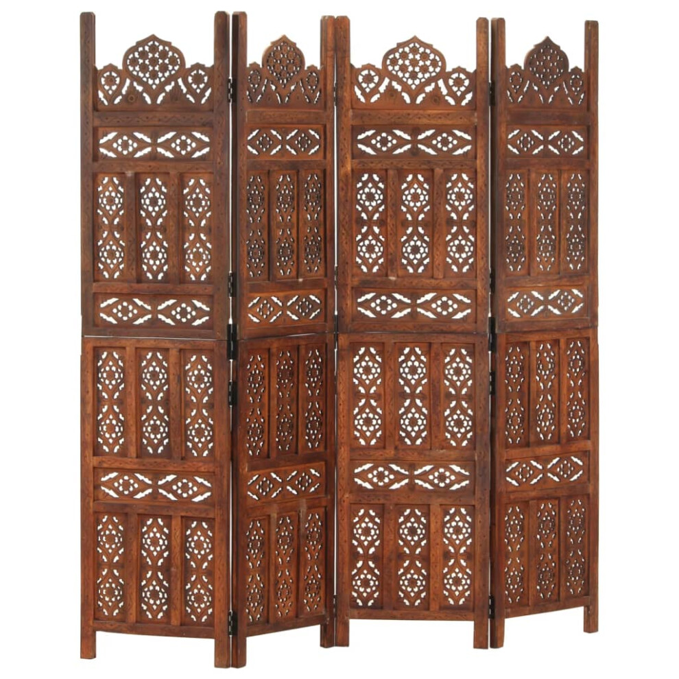 vidaXL Solid Mango Wood Hand carved 4-Panel Room Divider Brown 160cm Partition