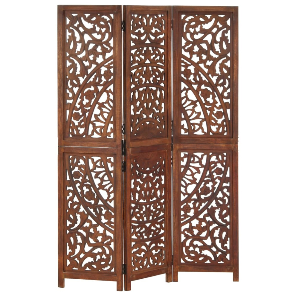 vidaXL Solid Mango Wood Hand Carved 3-Panel Room Divider Brown Privacy Screens