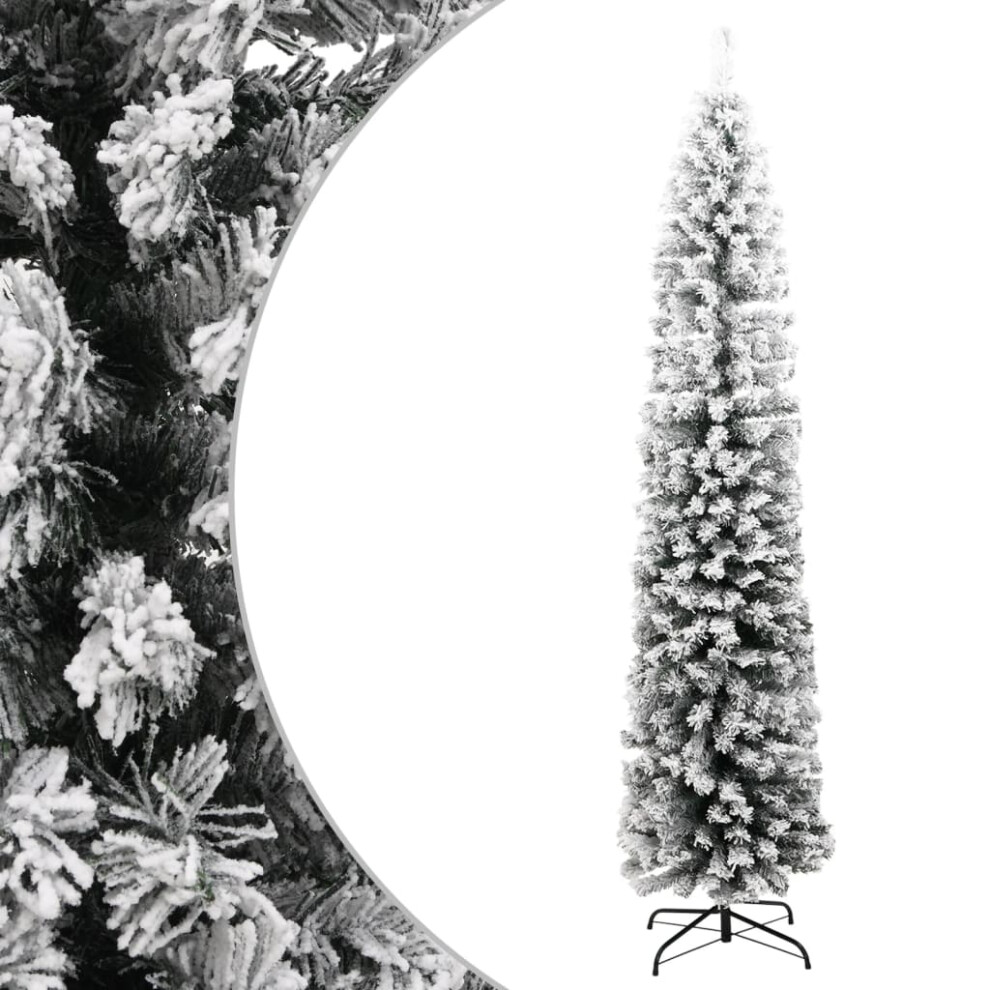 Vidaxl 180 Cm Slim Artificial Christmas Tree With Flocked Snow, 368 Tips, Pvc, Indoor/Outdoor, With Stand Green