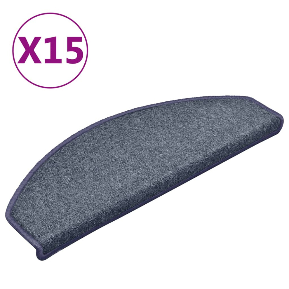 vidaXL 15x Carpet Stair Treads Dark Grey and Blue Stair Step Protection Rug