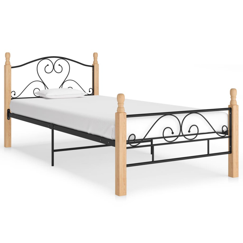 vidaXL Bed Frame Black Metal 100x200 cm Home Single Bedbase Slatted Bedstead