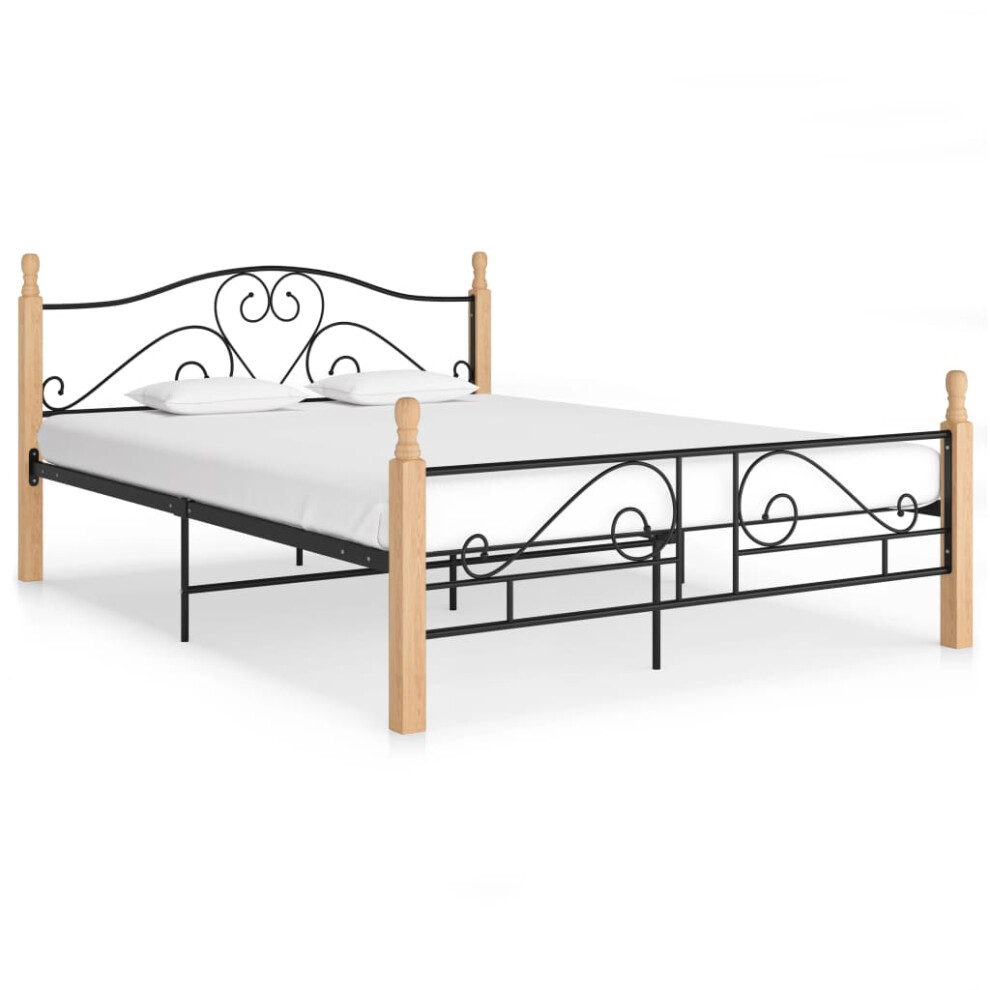 vidaXL Bed Frame Black Metal 140x200 cm Home Double Bedbase Slatted Bedstead