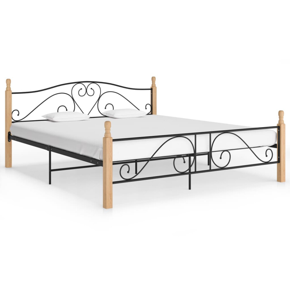 vidaXL Bed Frame Black Metal 200x200 cm Home Double Bedbase Slatted Bedstead