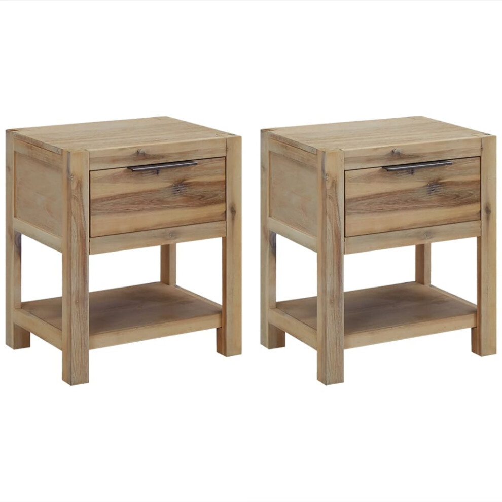 vidaXL 2x Solid Wood Acacia Nightstands with Drawers Wooden Bedside Tables