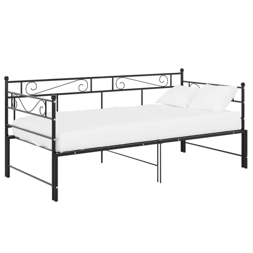 vidaXL Pull-out Sofa Bed Frame Black Metal Sleepover Occasional Guest Resting