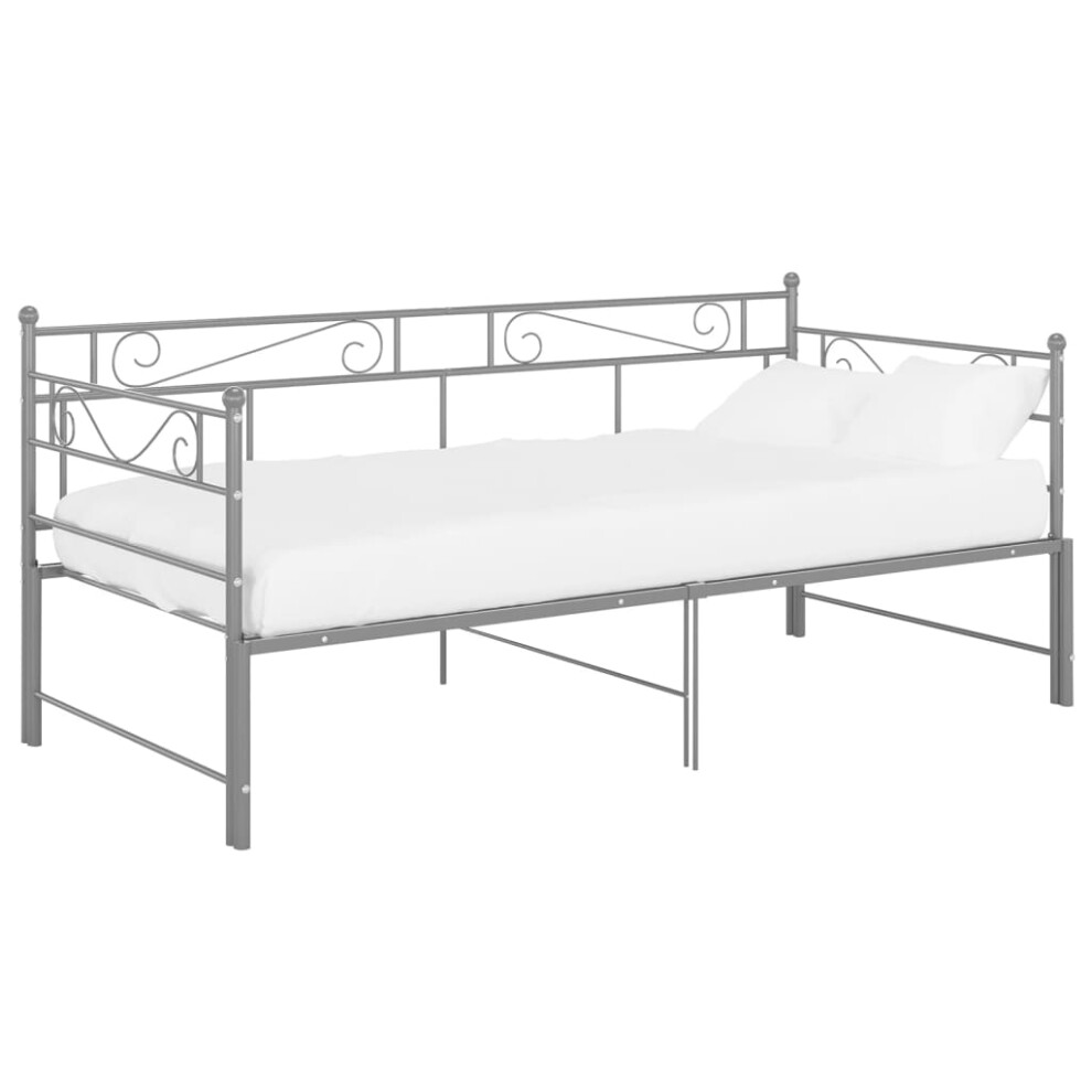 vidaXL Pull-out Sofa Bed Frame Grey Metal Sleepover Occasional Guest Resting