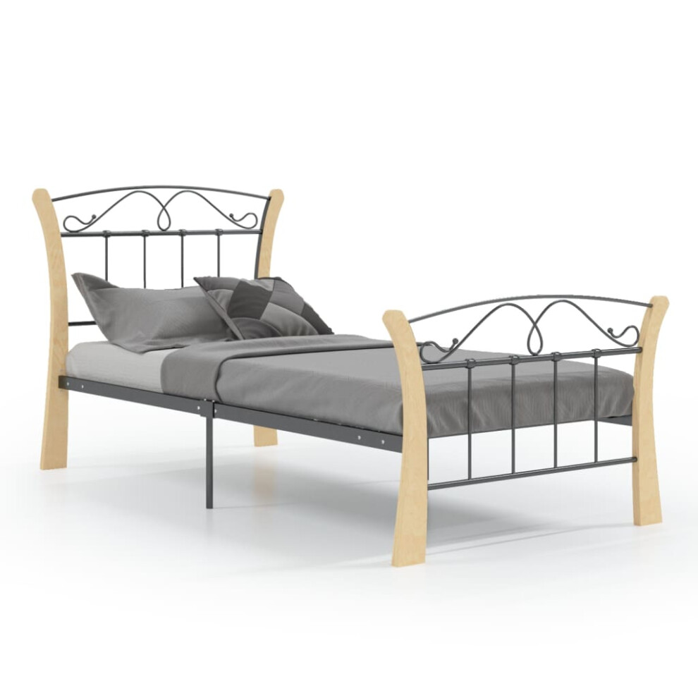 vidaXL Bed Frame Black Metal 90x200 cm Bedroom Furniture Bed Base Bedstead