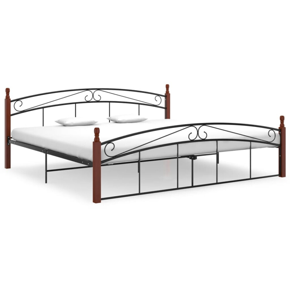 vidaXL Bed Frame Black Metal and Solid Oak Wood 200x200 cm Bedroom Furniture