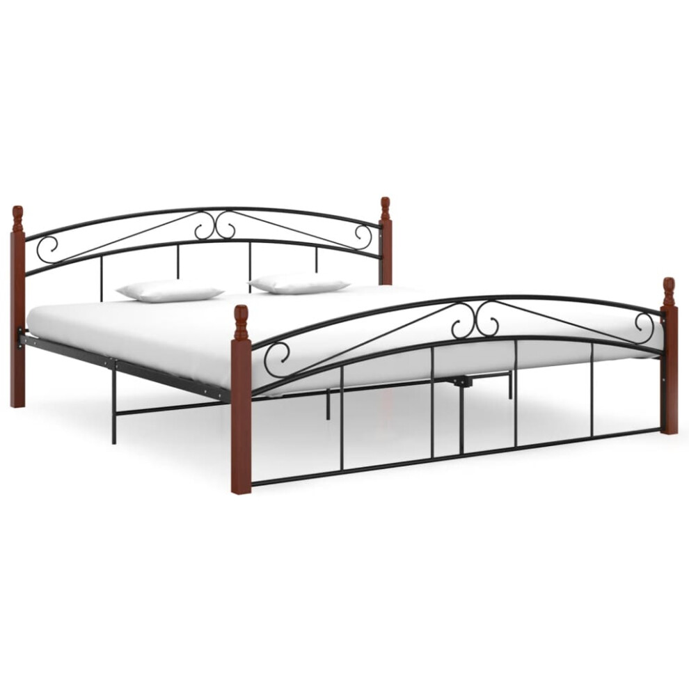 vidaXL Bed Frame Bed Base Black Metal and Solid Oak Wood 180x200 cm Super King