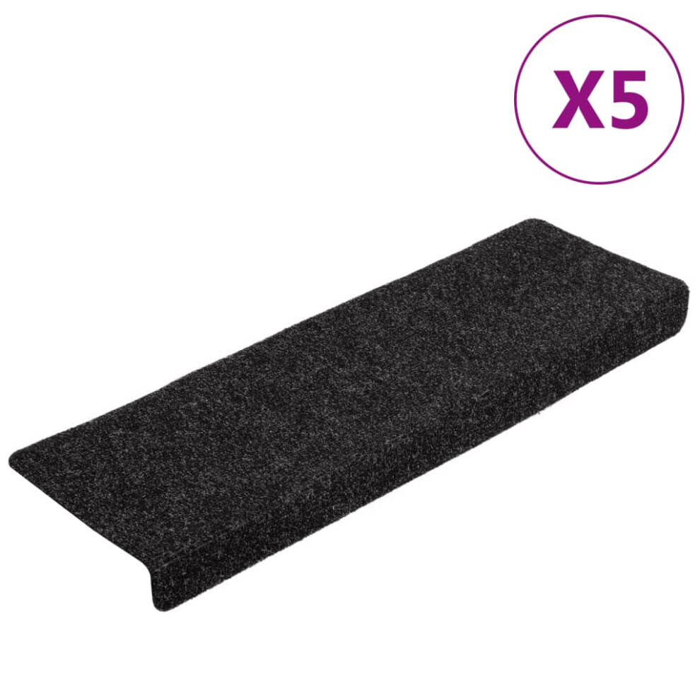 vidaXL Stair Mats Carpet Stair Tread Stair Step Rug 5 pcs Black Needle Punch