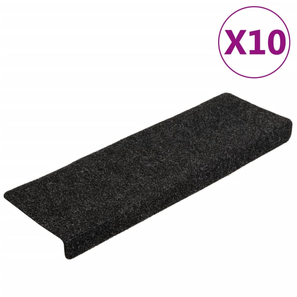 vidaXL Stair Mats Carpet Stair Tread Stair Step Rug 10 pcs Black Needle Punch