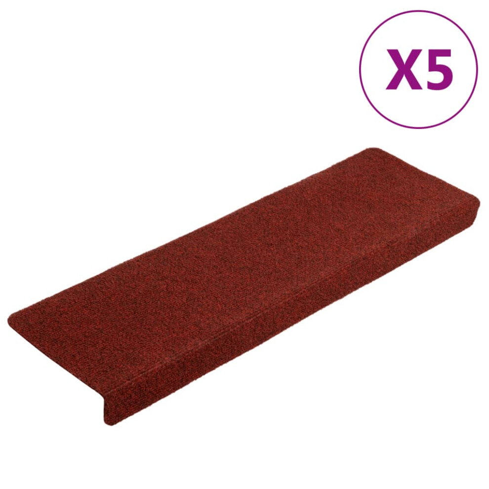 vidaXL Stair Mats Carpet Rug Stair Protector 5 pcs Bordeaux Red Needle Punch