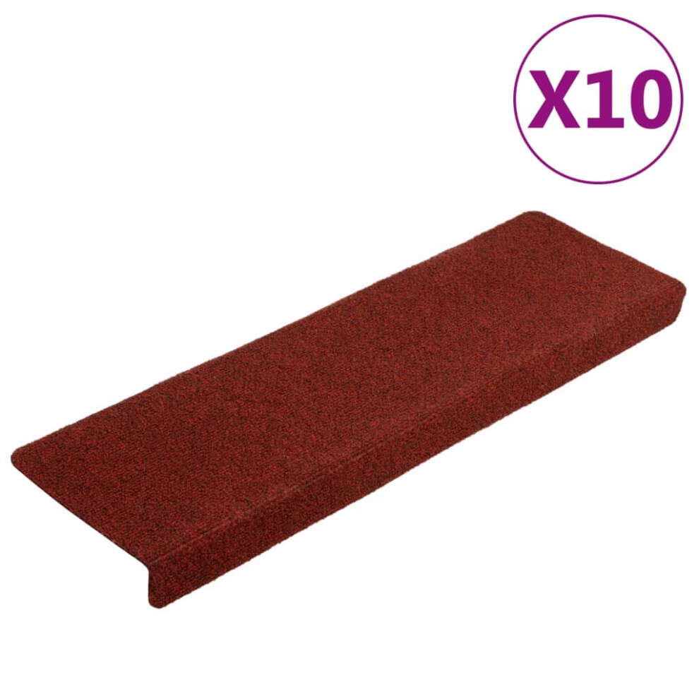 vidaXL Stair Mats Carpet Rug Stair Protector 10 pcs Bordeaux Red Needle Punch