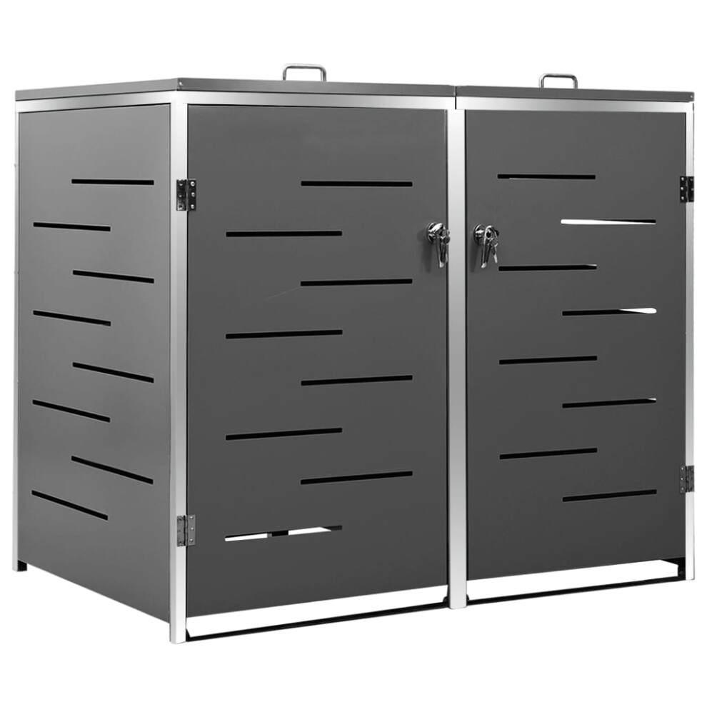 vidaXL Double Wheelie Bin Shed Stainless Steel Outdoor Garbage Waste Shed