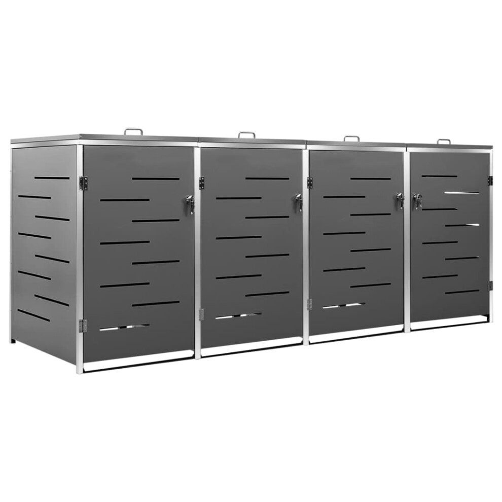 Vidaxl Quadruple Wheelie Bin Shed Stainless Steel Garden Garage Trash Bin Shed