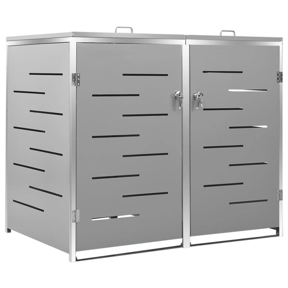 vidaXL Double Wheelie Bin Shed Stainless Steel Outdoor Garbage Waste Shed