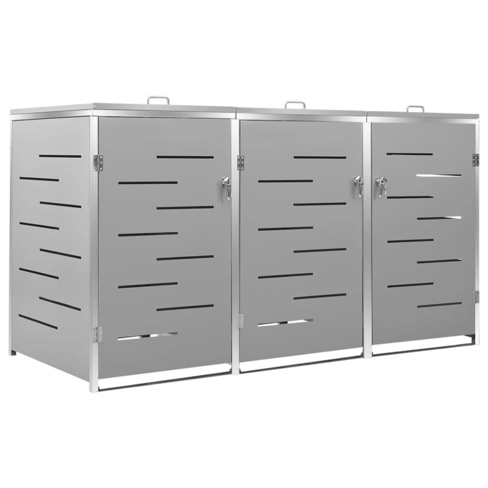 Vidaxl Triple Wheelie Bin Shed Stainless Steel Garden Garage Trash Bin Shed