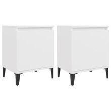 vidaXL Bed Cabinets with Metal Legs White Storage Desk Bedroom Nightstand