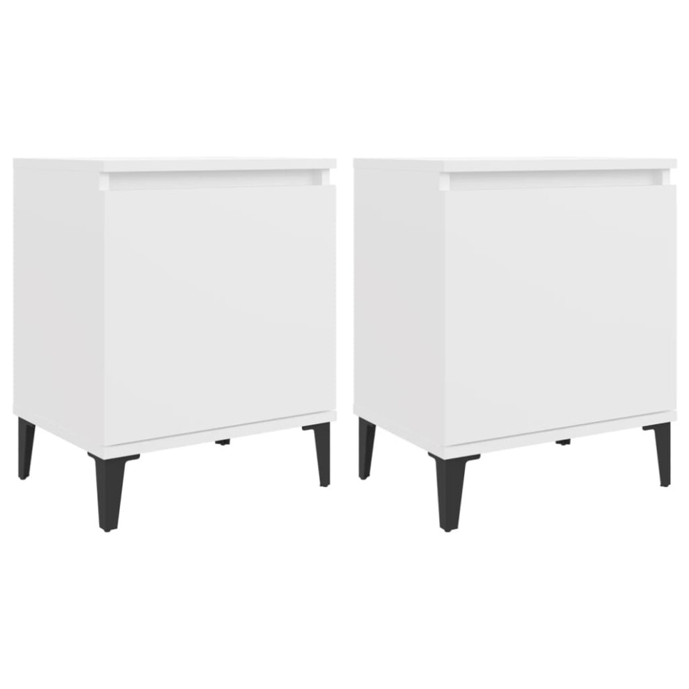 vidaXL 2x Bed Cabinets with Metal Legs White Storage Desk Nightstands Bedroom