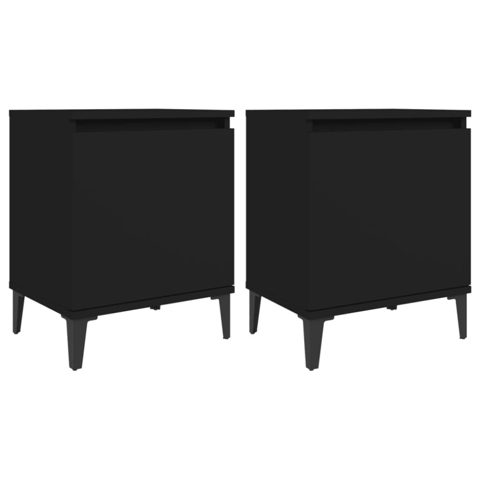 vidaXL Bed Cabinets with Metal Legs Black Side Storage Cabinet Nightstand