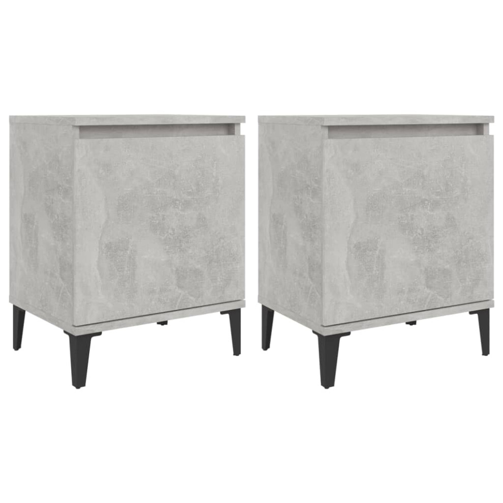 vidaXL 2x Bed Cabinets with Metal Legs Concrete Grey Desk Nightstands Bedroom