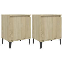 vidaXL 2x Bed Cabinets with Metal Legs Sonoma Oak Storage Nightstands Bedroom