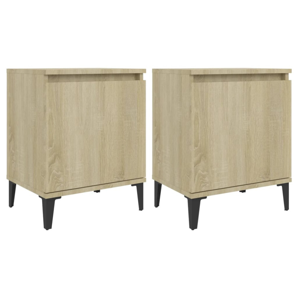 vidaXL 2x Bed Cabinets with Metal Legs Sonoma Oak Storage Nightstands Bedroom