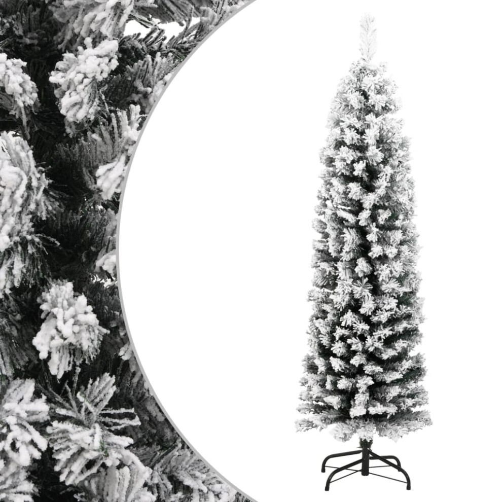 Vidaxl Slim Artificial Christmas Tree With Flocked Snow 120 Cm Pvc Set Green