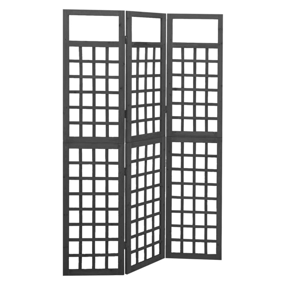 vidaXL Solid Fir Wood 3-Panel Room Divider/Trellis Black Patio Privacy Screen