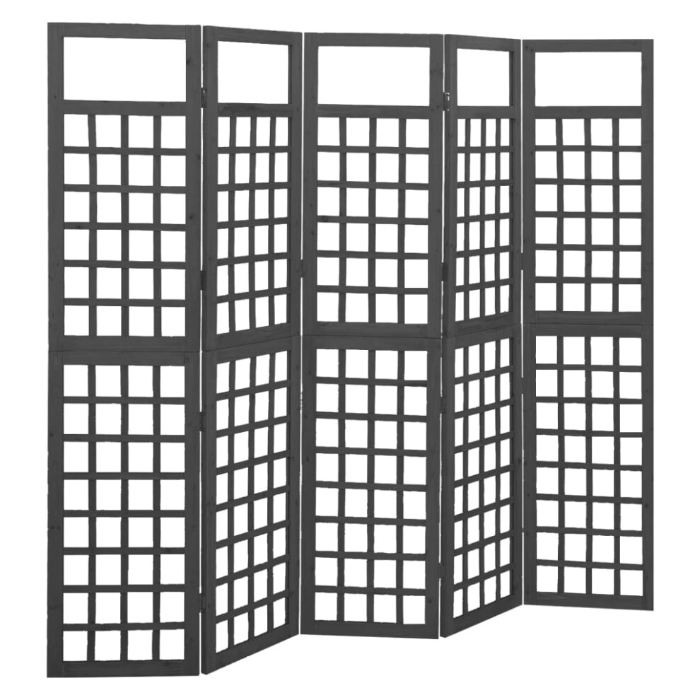 vidaXL Solid Fir Wood 5-Panel Room Divider/Trellis Black Patio Privacy Screen