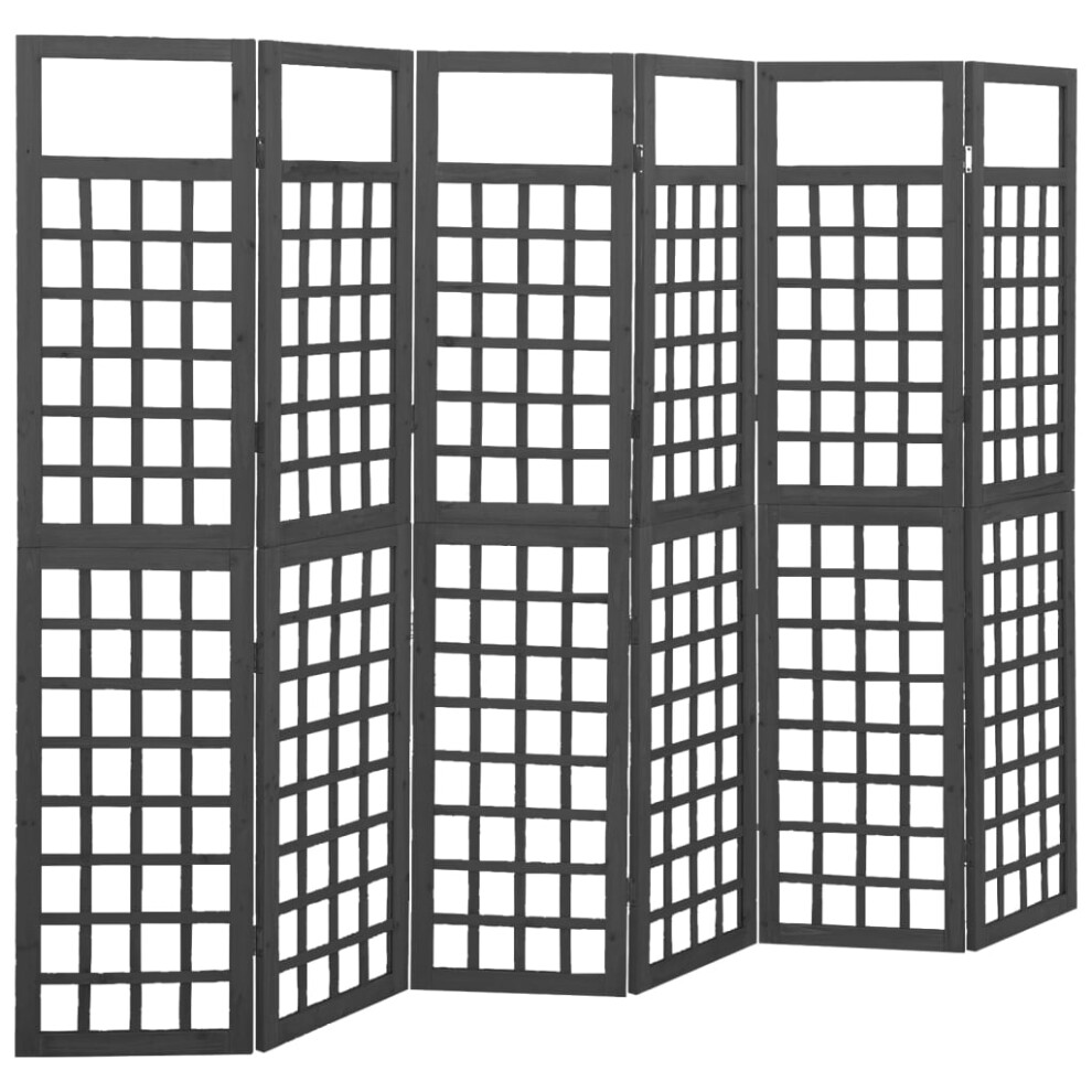 vidaXL Solid Fir Wood 6-Panel Room Divider/Trellis Black Patio Privacy Screen