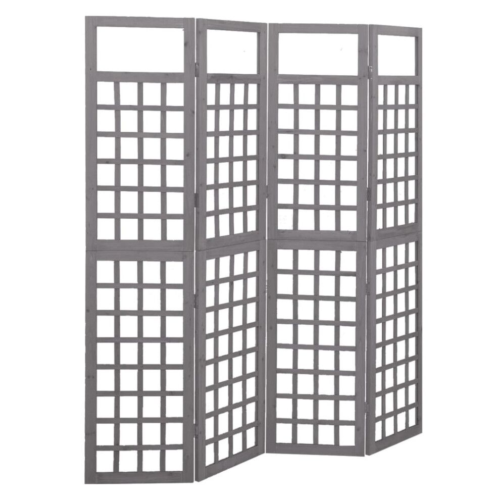 vidaXL Solid Fir Wood 4-Panel Room Divider/Trellis Grey Patio Privacy Screen