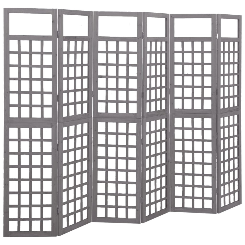 vidaXL Solid Fir Wood 6-Panel Room Divider/Trellis Grey Wooden Plant Support