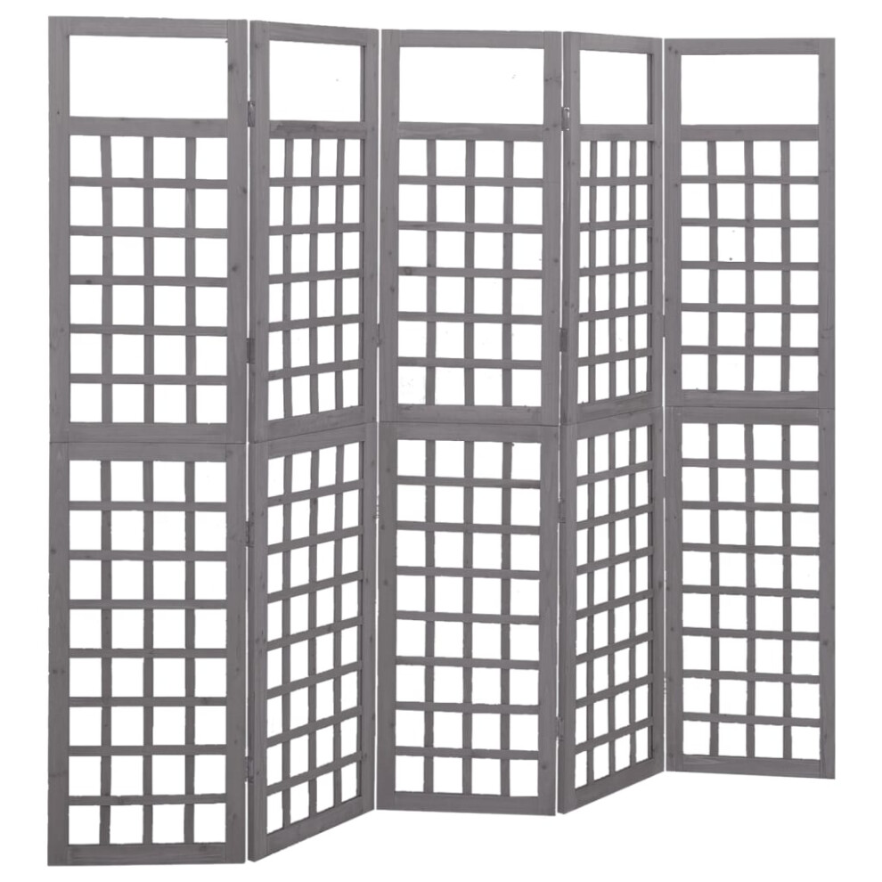 vidaXL Solid Fir Wood 5-Panel Room Divider/Trellis Grey Patio Privacy Screen