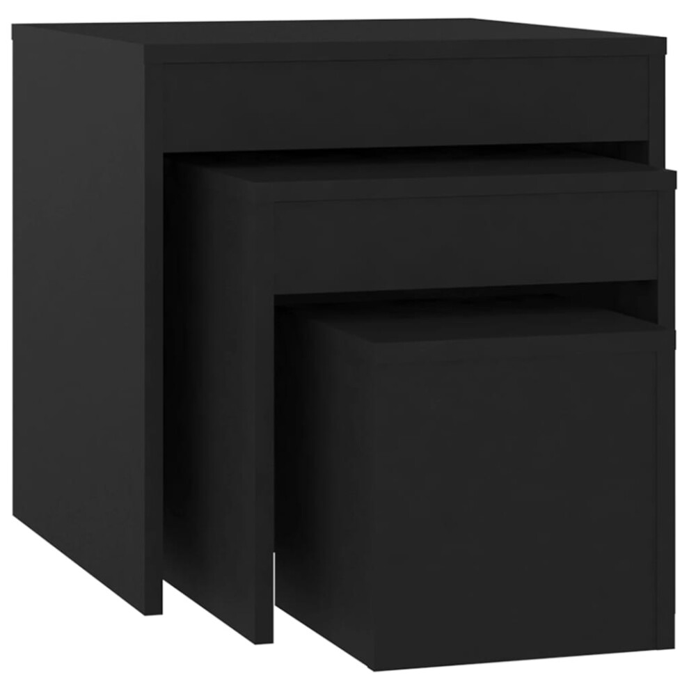 vidaXL 3x Nesting Tables Black Chipboard Home Living Room Side End Table Set