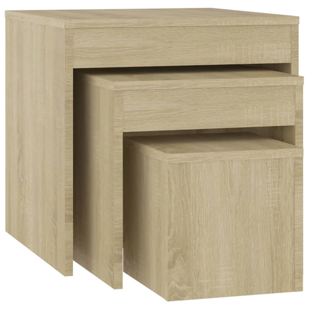 vidaXL 3x Nesting Tables Sonoma Oak Engineered Wood Living Room Side Table