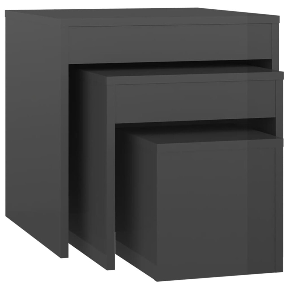 vidaXL 3x Nesting Tables High Gloss Grey Engineered Wood Home Side End Table