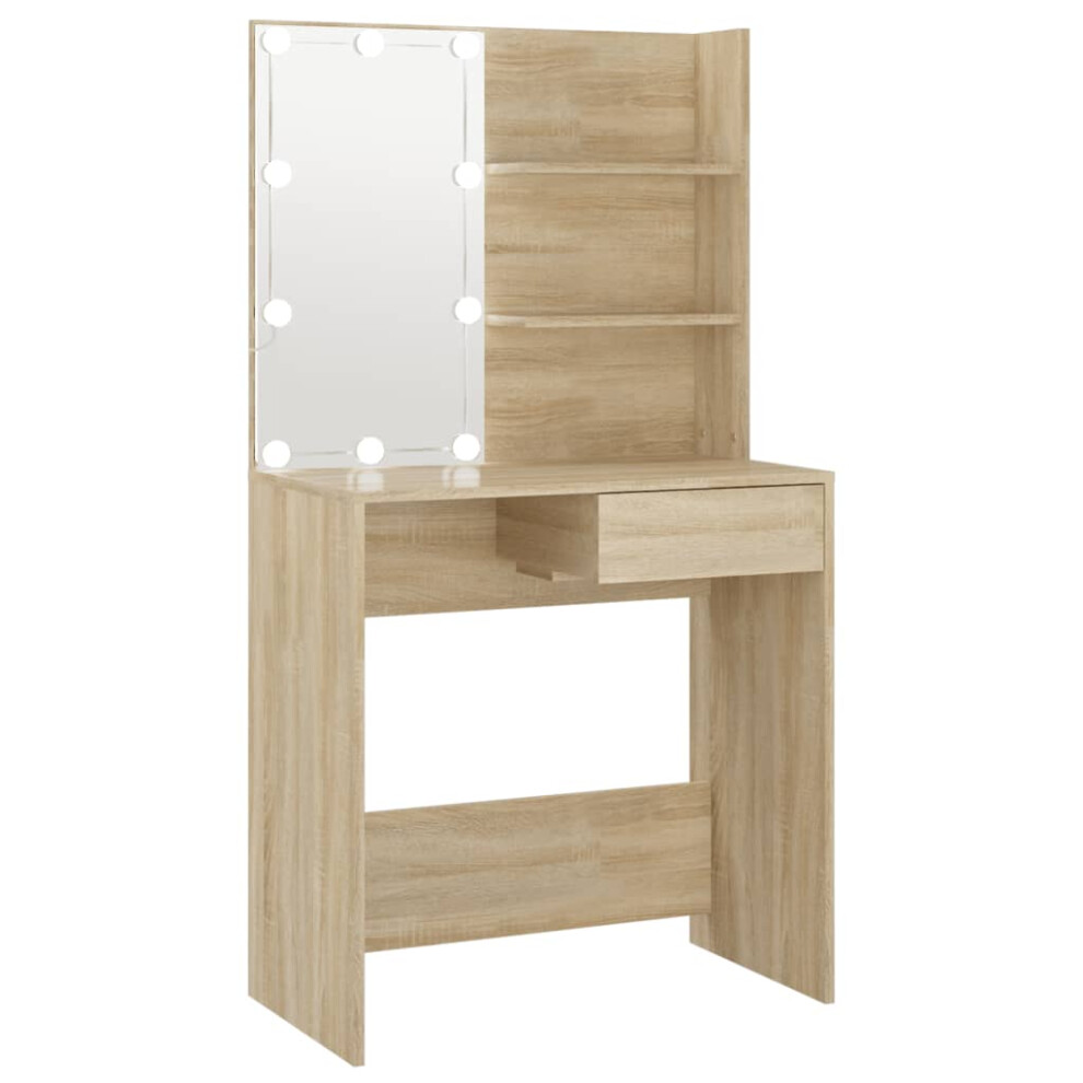 Vidaxl (Sonoma Oak) Dressing Table With Led Vanity Table Makeup Vanity Desk Cosmetic Table